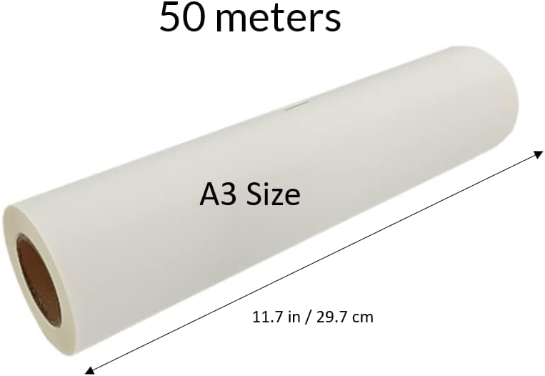 Premium A3 (11.7 in x 164 ft) Direct to Film DTF Transfer Film PET Heat Transfer Roll Double Sided PreTreat Both Cold and Warm Peel Sublimation (1 Roll A3 50m, Matte)