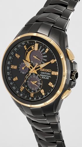 Image of Seiko Analog Black Dial Men's Watch-SSC573P1 Stainless Steel, Black Strap