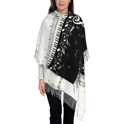 Piano Keys with Musical Notes print Oversized winter tassel shawl Scarf Fashion tassel shawl with styling