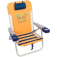 Life is Good 4-Position Lace-up Backpack Beach Chair with Pillow, Cup and Phone Holder, Canyon Orange