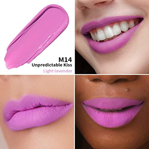Oulac Matte Liquid Purple Lipstick For Women, Long Lasting Lipstick Waterproof Lip Stain, No Transfer, Creamy High Pigmented Formula With Rose Oil, Vegan & Cruelty-Free, Light Purple M14 #TOP1