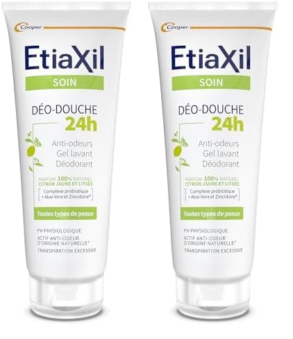 ETIAXIL - Déo-Douche - Gel Douche Transpiration Excessive - Corps - Peaux sensibles - Citron jaune et Listée - 200 ml (Lot de 2)