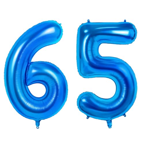 Number 65 Balloons for 65th Birthday Party Decorations, 0-100 Large No.65 Balloons for Women Men and Mother Dad, 40 Inch Dark Blue Foil Helium Balloon for 65 Year Old Anniversary Decorations