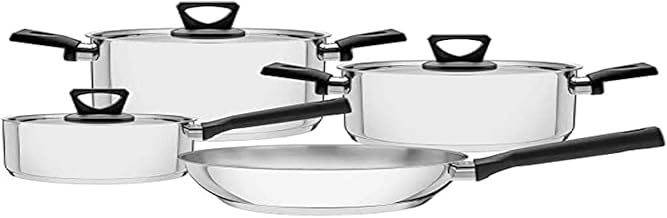 Jogo de Panelas Tramontina Brava Baquelite em Aço Inox com Fundo Triplo e Cabos e Alças de Baquelite Preto 4 Peças