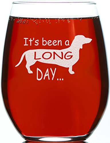 Carvelita It's Been A Long Day 15Oz Engraved, Sarcastic Gifts For Best Friends, Cute Funny Stemless Dachshund Wine Glass, For Her, Mom, Wife, Girlfriend, Sister, Grandmother, Aunt, Friends #TOP12
