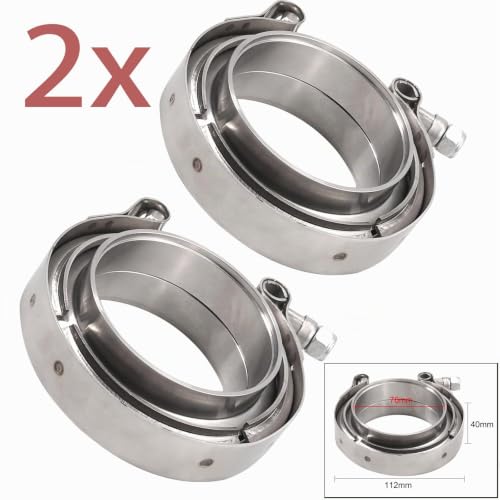 Bohaner Kit de colliers de serrage en V pour pot d'échappement de voiture - 2 colliers de serrage en V en acier inoxydable - 76 mm - 4 anneaux de soudure pour Turbo V Band - Bride d'échappement - Kit – vue 5