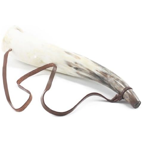 Ox Horn Bugle with Leather Strap | Viking War Blowing Horn | Battle Sounding Horn Trumpet | 14 inches | Medium Light Polished Blowing Horn Bugle | Trumpet style Hunting Horn | Perfect for Re-Enactment Cover
