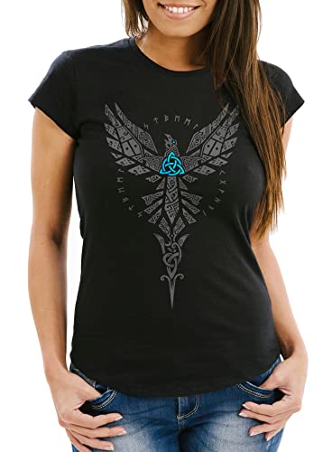 Neverless® Damen T-Shirt Rabe Munin Raven Odin Valknut Valhalla Wikinger...