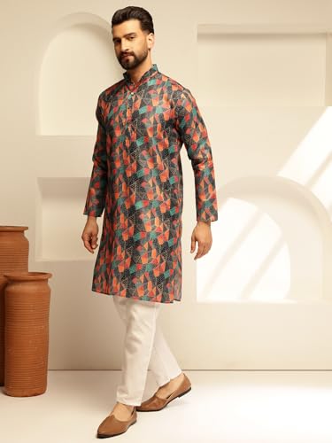 Image of SOJANYA (Since 1958 Men's Cotton Linen Abstract Printed Kurta with White Pyjama