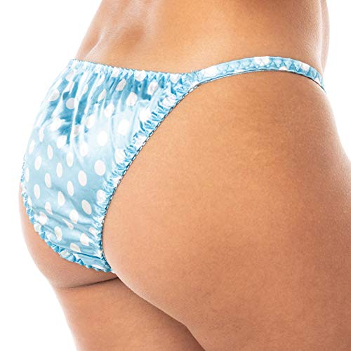 Satini Women's Polkadot Tanga Bikini Briefs Satin Panties (Aqua Blue, M) #TOP2