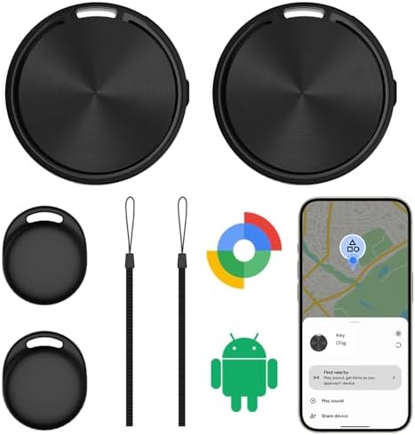 Android Tracker Tag 2 Pack, Smart Tag Compatible with Google Find Hub, Bluetooth Key Finder, Luggage Tracker for Suitcase, Item Locator for Keys,Wallet,Pets,Bag, Replaceable Battery