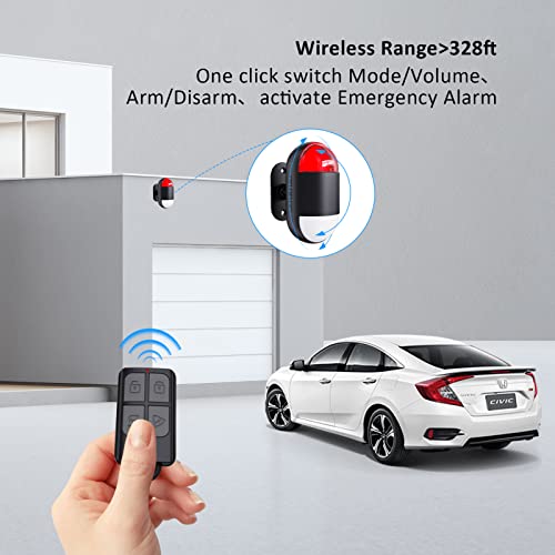Motion Sensor Alarm Indoor: Wireless Motion Detector Alarm with Siren & Strobe (125dB, 328ft Remote Control, Battery Operated), Portable Door Chime Bell Alert Burglar for Shop Home Garage Shed Car - Thumbnail 5