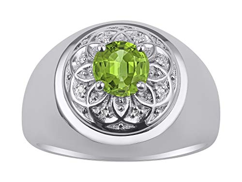 Image of Rylos Men's Designer Gypsy Ring with 7MM Round Gemstone & Diamond - Birthstone Rings in Sizes 8-13 in Sterling Silver