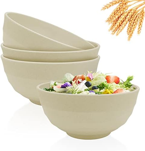 Numkey Set of 4 Wheat Straw Bowls 60 oz, Unbreakable Large Cereal Bowls, Oversized Lightweight Bowl Dishwasher & Microwave Safe BPA Free Cereal Bowl Set For Kitchen,Salad,Soup,Camping,Party (Beige)