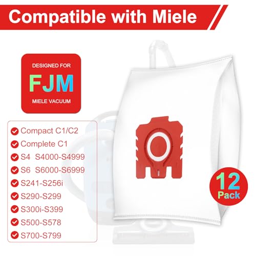 12 Pack Upgraded 3D Airclean Dust Bags Replacement for Miele FJM Vacuum Cleaner Bags for Miele Classic C1, Complete C1 C2 C3, S227, S240, S270, S280, S400, S2, S5, S8 Series Airclean Bags by LemonQueen - Image 2