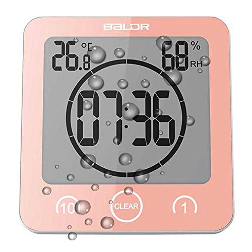 Suhey Orologio Digitale LCD per Doccia, Orologio da Bagno Orologio da Doccia Impermeabile Orologio da Polso Temperatura umidità Orologio da Parete Orologio da Cucina Timer da Cucina (Rosa)