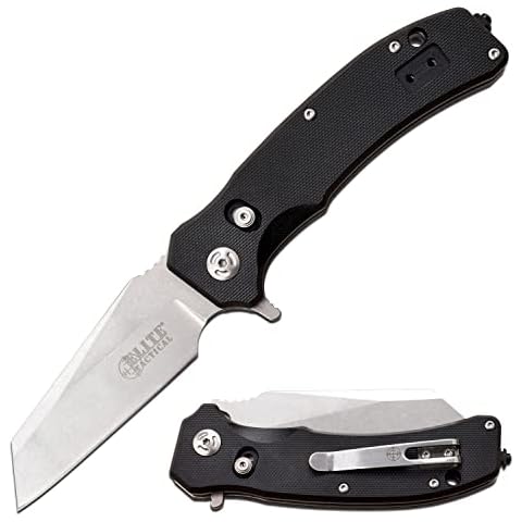 Elite Tactical - Manual Folding Knife w/D.L.M. - Shatter - Wharncliffe Blade, D2 Steel, Ball Bearing Pivot, Removable Carbide Tip Glass Breaker, G10 Handle - EDC, ET-FDR014 Cover