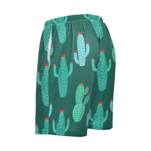Red Flower Cactus Darkgreen Pajama Shorts for Men Lounge Pants Sleep Bottoms Sleepwear Pajama Pant with Pockets, S-XXL-XXL3