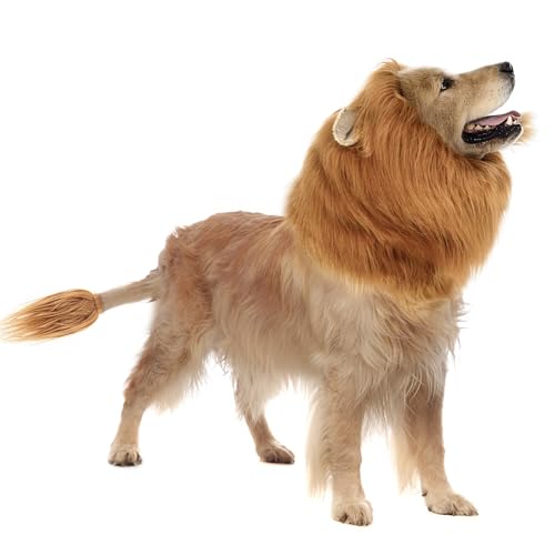 HOKABLE New Dog Costume Halloween Dog Costume Lion Mane for Medium and Large Dogs Realistic Lion Wig Dog Costume Supplement Lion Mane for Photoshoot Entertainment (Light Brown) Size S + Tail Set