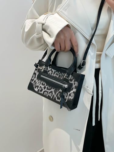 MakeMeChic Women's Cheetah Print Shoulder Bag Leather Double Handle Square Crossbody Bag3