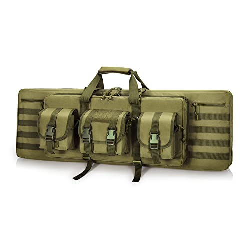 DULCE DOM Double Rifle Case, Soft Tactical Backpack for Hunting Shooting Range, Dual Storage Gun Bag for 2 Rifles & Pistols with Lockable Zippers & MOLLE System(Green, 48", Stowaway Backpack Straps) by DULCE DOM - Used condition - US$46.16