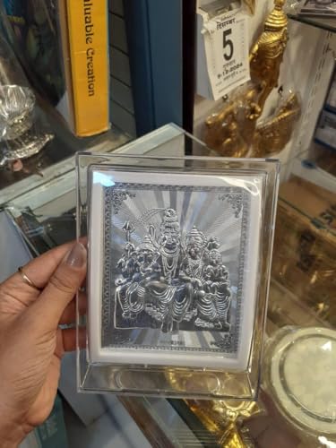 Image of Silver 999 Shiva Parvati with Ganesh and kartikeya ji Photo Frame for Car Dashboard - Shiv Parivar Photo Frame for Home, Office, Living Room, Puja Room, Return Gifts- 11x9x4 CM