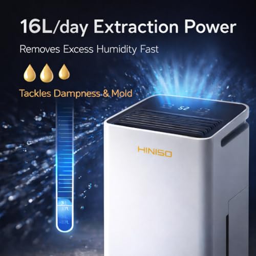 Image of HINISO 16L Smart WiFi Compressor Dehumidifier with HEPA 13 Air Purification for Home & Basement up to 3200 Sq.ft | Ionizer, 3.2L Tank, Auto Defrost, Quiet Operation
