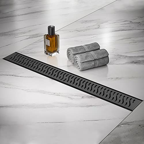 BAUNVB Linear Shower Drain 36 inch, Floor Drain with Removable Pattern Grate, 304 Stainless Steel Rectangular Linear Drain with Hair Strainer, CUPC Certified, Matte Black, SD-103 by BAUNVB - Image 7