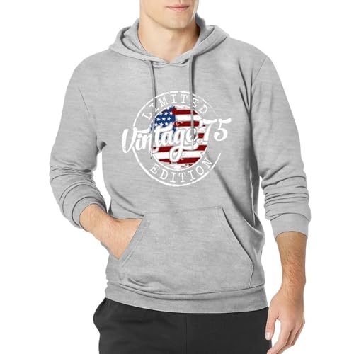 Vintage 1975 Hoodie for Men Print on Demand Hoodie Bold Print Weekend Casual Wear Seasonal