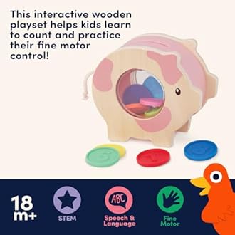 Battat Education 62243452343 Piggy Bank Toy for Learning to Numbers with 10 Coins and Exercise Book in English - Educational Game Preschool for Children from 18 Months, Colourful, L