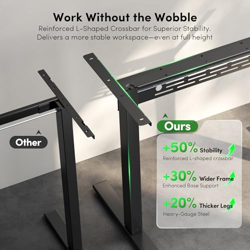 Image of FEZIBO Electric Standing Desk with L-Shaped Crossbar & Cable Management System, 48 x 24 Inches Sit Stand up Desk, Adjustable Height Standing Desk for Home Office, Black