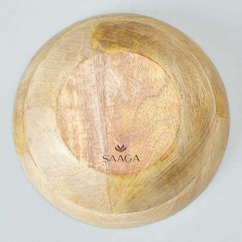 Image of SAAGA Printed Mango Wood Mixing Bowl - 8 x 2.5 Inch Large Wooden Serving Bowl | Stylish Salad, Fruit & Snack Bowl - Cinder Printed Bowl