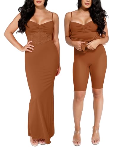 Popilush Shaper Dress Lace Formal Maxi Dresses with Built in Shapewear Corset Cocktail Party Dress Evening Gown