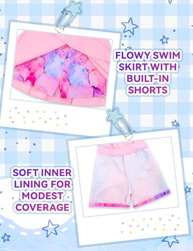 Image of Girls Bathing Suit with Skirt One Shoulder Ruffle Quick Dry Swimsuits Multicolor Sleeveless Swimwear