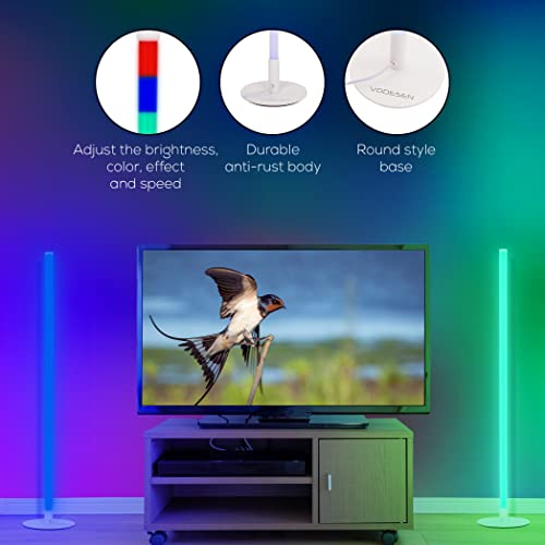 Vodesen Led Corner Lamp Lighting - Dimmable Smart Modern Rgb Floor Light With App & Voice Control And Remote - White Tripod Modern Corner Ambient Lighting For Living Room, Bedroom & Office - 57"X6"X6" #TOP5