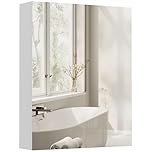 HOMCOM Mirror Cabinet, Wall Mount Bathroom Storage Cabinet with Adjustable Shelf, Double Door Cupboard, 60 x 15 x 75 cm, White