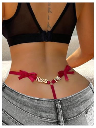 Image of RoseSeek Women's Sparkling Butterfly Chain Underwear Low Rise Cheeky G String Panty