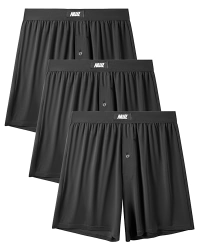 Nullktie Ultra Soft Micro Modal Mens Boxer Shorts Underwear with Button Fly, Breathable & Comfortable Boxers for Men,3 Pack