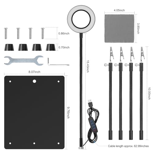 Helping Hands Soldering, PCB Holder Soldering Station Third Hand Tool with 5X Magnifying Glass with Light, 4 Arms Helping Hands Non-Slip Steel Weighted Base for Welding