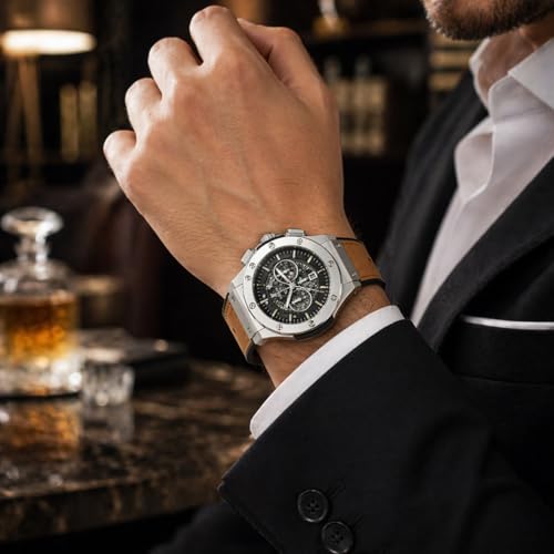Image of Big Bang Skeleton Dial Luxury Chronograph Watch for Men, Premium Analog Wrist Watch with Mechanical Style Dial, Stainless Steel Mens Watch, Sports-Inspired Classic Luxury Watch for Men with Quartz Movement