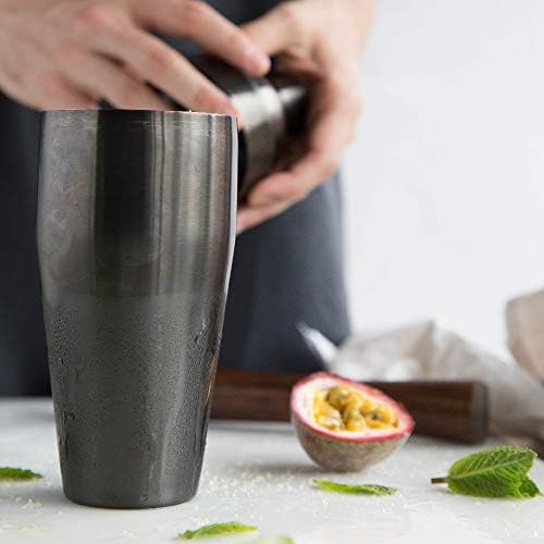 Titanium Coated Stainless Steel Cocktail Shaker | Professional 3 Piece Bartender Shaking Tool with Built In Cocktail Strainer | Perfect for Cocktail Party or as Gift | Cocktail Cobbler Shaker 570ml