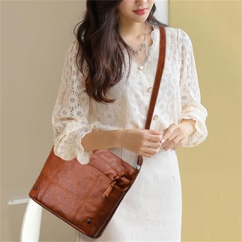 Soft Leather Messenger Multi Pocket Large Capacity Shoulder Bag,Fashion Retro Crossbody with Adjustable Strap Zipper Handbag4