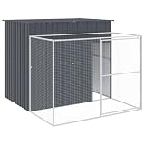 Emmtore Caseta Perros con Corral Acero galvanizado Gris 214x253x181 cm, Refugio para Animales
