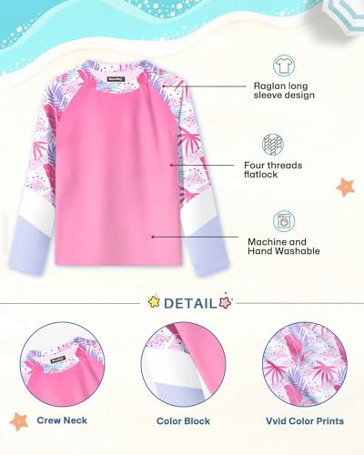 Image of BesserBay Girls Rash Guard UPF 50+ Raglan Sleeve Swim Shirt 6-14 Years