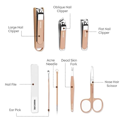 Image of AIRSEE 8-in-1 Professional Manicure & Pedicure Kit - Premium Stainless Steel Nail Clipper Set with Compact Travel Case (Multi)