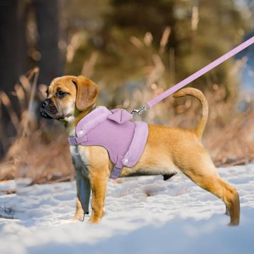 Beirui Cute Small Dog Harness and Leash Set with Bow Tie, Warm Soft Padded Puppy Harness with Removable Fur Collar, Adjustable Girl Dog Harness with Quick Release Buckles for Walking(Purple,S) - Thumbnail 7