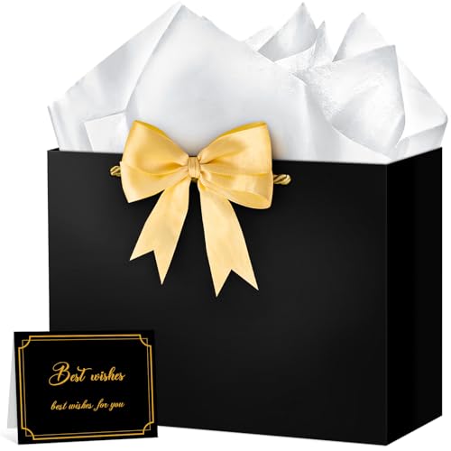 Adecortalk Black Gift Bags with Handles, Shopping Bag Paper Craft Gift Bag Present Bags for Birthday Business Wedding Party Gift Wrap