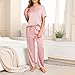 Silk Satin Pajama Set for Women Spring Fashion Two Piece Soft Pajamas Sets Fashion Casual Cute Short Sleeve Pjs Sets Pink