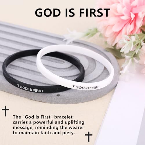 2pcs God Is First Bracelet, Silicone Bible Verse Bracelets Inspirational Put God First Wristbands Christian Wristbands for Women Men Encouragement Religious Faith Gift4