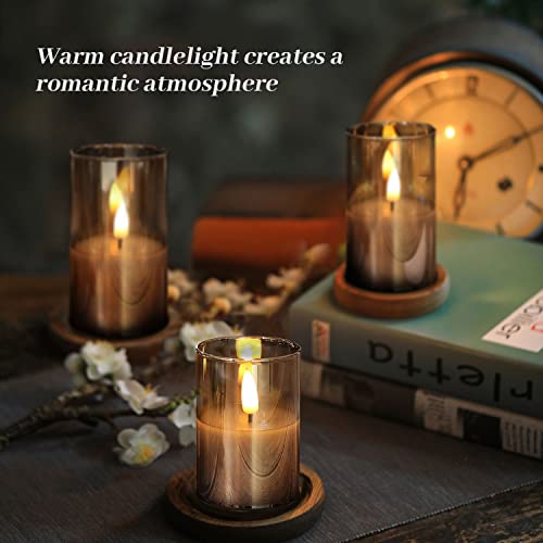 Ileedear Glass Battery Operated Led Flameless Candles With Remote And Timer, Real Wax Candles Set Of 3 Battery Operated Candles For Valentines Home Wedding Birthday Decoration Grey #TOP6